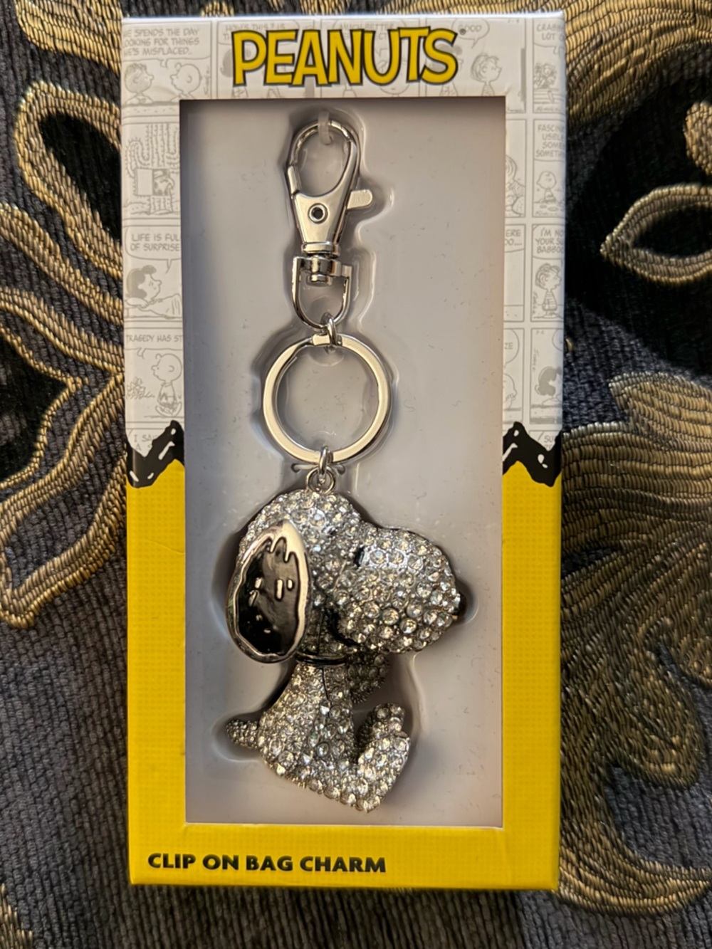 Peanuts Crystal Snoopy Clip-On Bag Charm in Silver